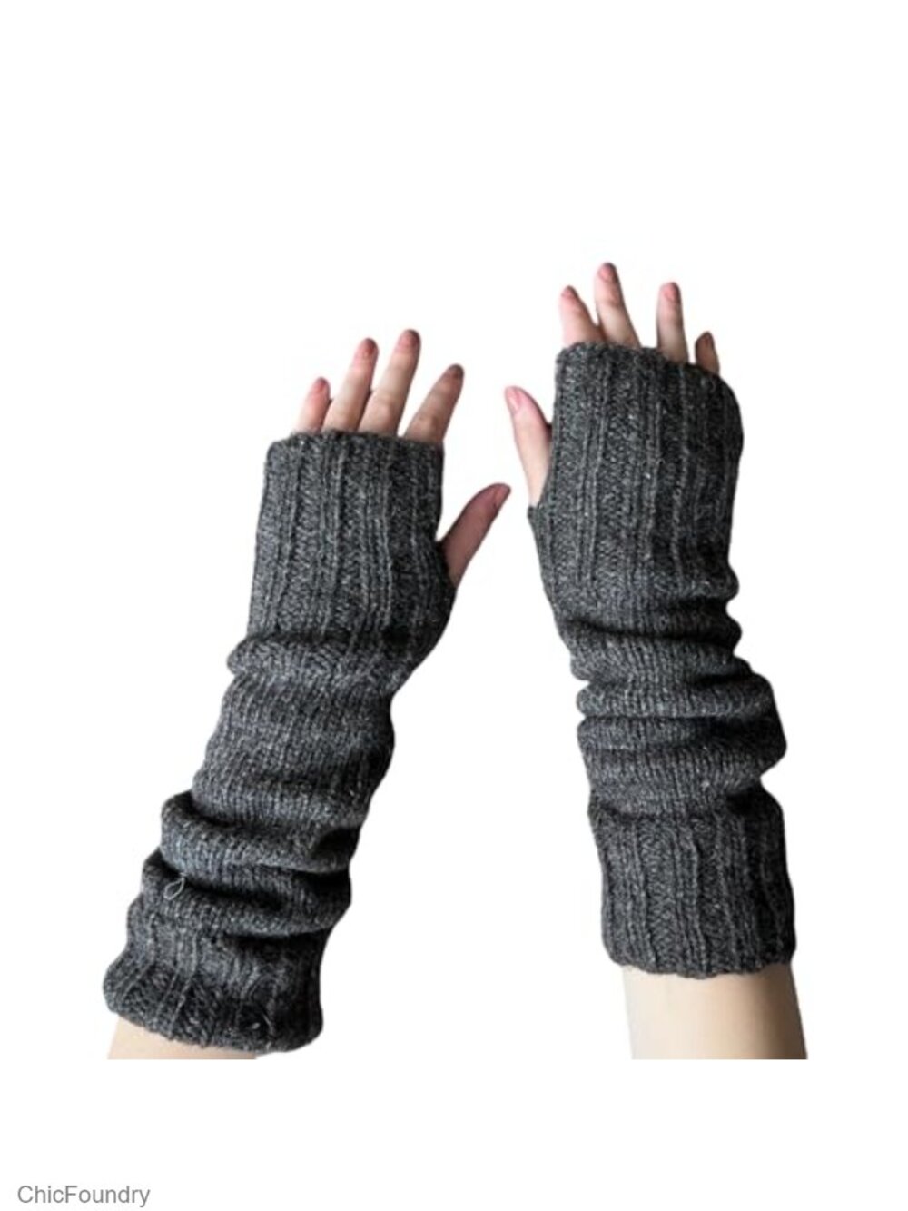 Hand Knit Alpaca Wool Fingerless Long Gloves Micro-Fleece Lined Arm Warmers